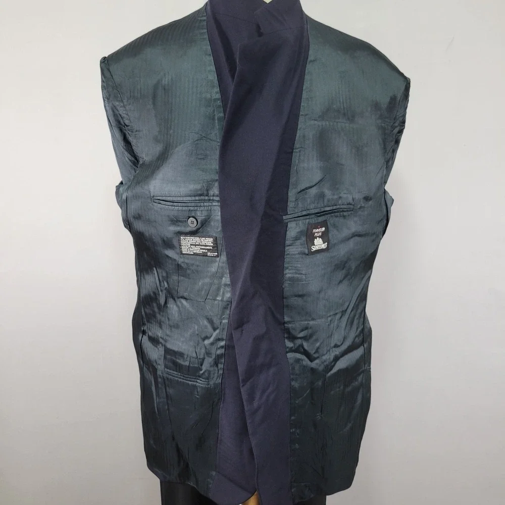 Stafford‎ Traveler Plus Men's Sport Coat Blazer Two Button Navy Wool Blend 48L